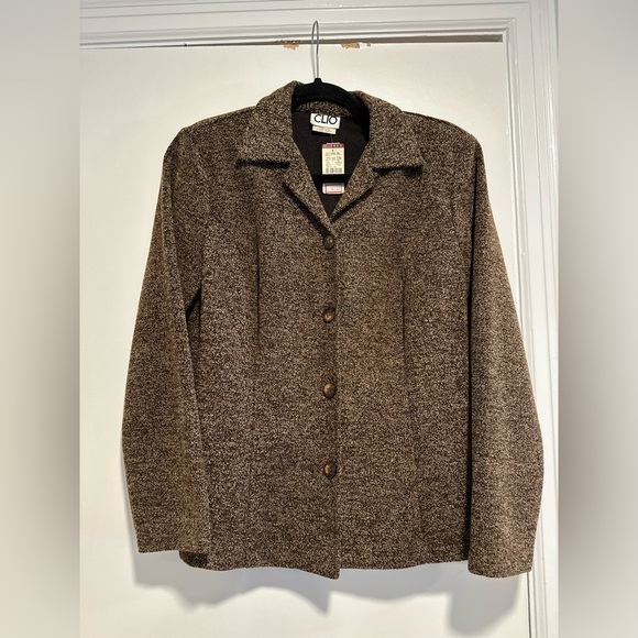 VTG 90’s NWT Women Sz:S Filene’s Clio Brown Speckled Single Breast Button Blazer - Picture 1 of 10
